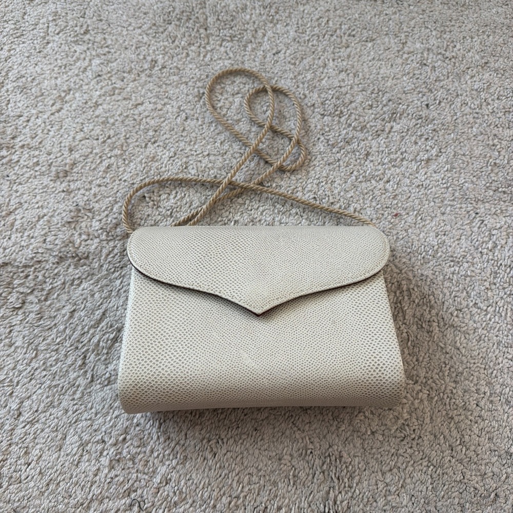 Etra Vintage Genuine Leather Cream Textured Hard Shell Purse Evening Bag